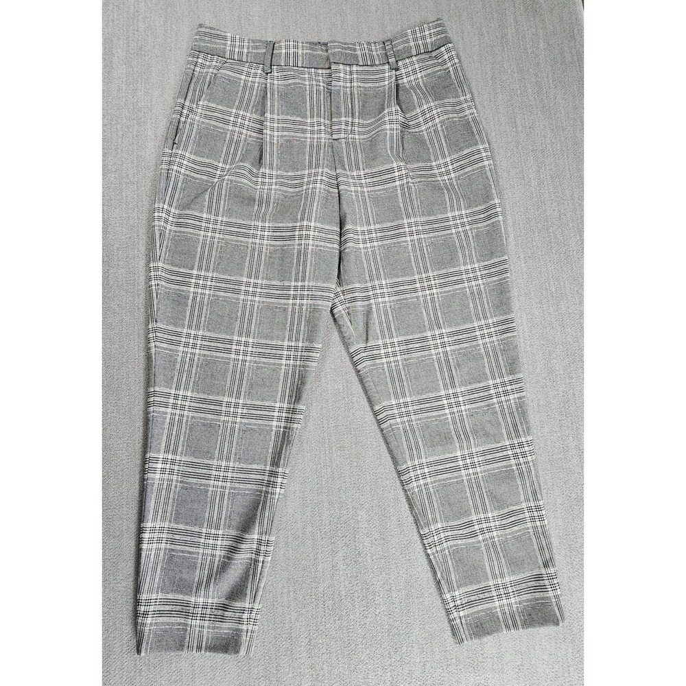 Banana Republic Women's Gray Plaid Dress Pants Pleated Tapered Button Zip Sz 8